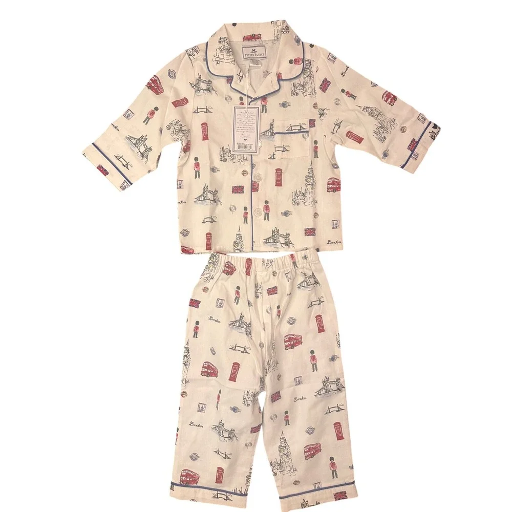 Petite Plume Boys London Is Calling Pajama Set White Blue 12/18M SPJLC1218 NEW